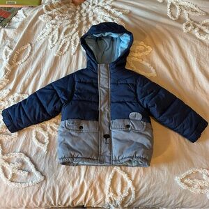 Carters boys navy and Gray Bear color block Hooded Puffer Jacket